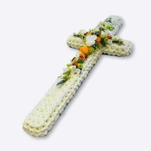 white and orange funeral Cross